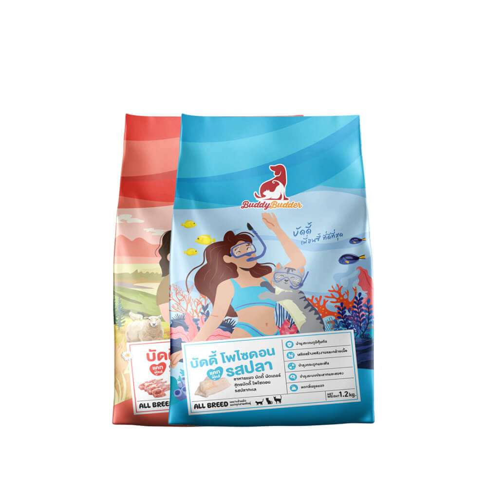 อาหารแมว BUDDY BUDDER แพ็กคู่ สูตรบัดดี้ บาบา รสแกะ & สูตรบัดดี้ โพไซดอน รสปลา (1.2 KG X 2)
